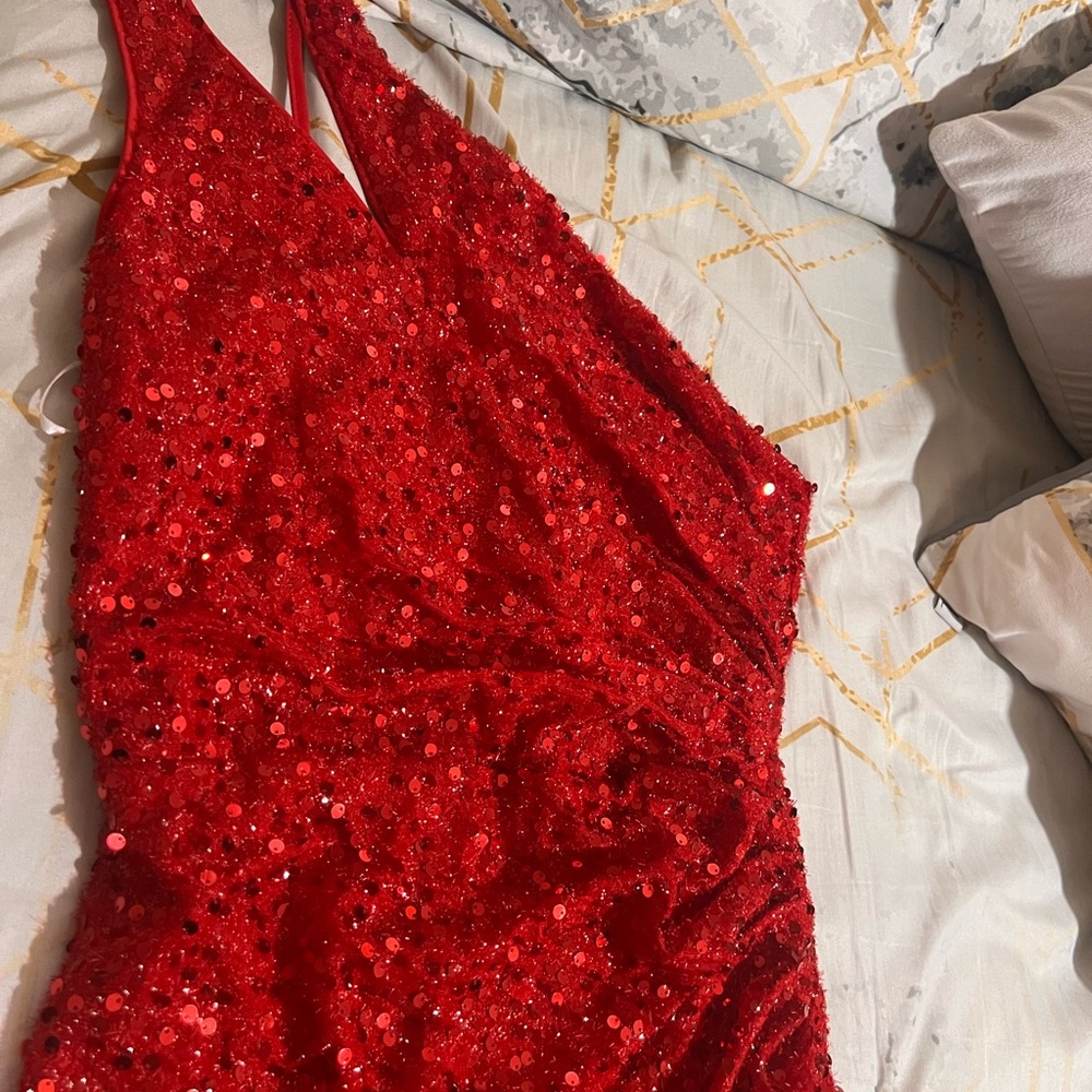 Red Sequin Halter Dress
